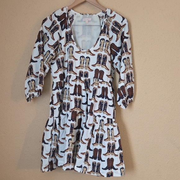 Pink Chicken Cream Mini Dress with Brown Boot Print - Picture 4 of 10